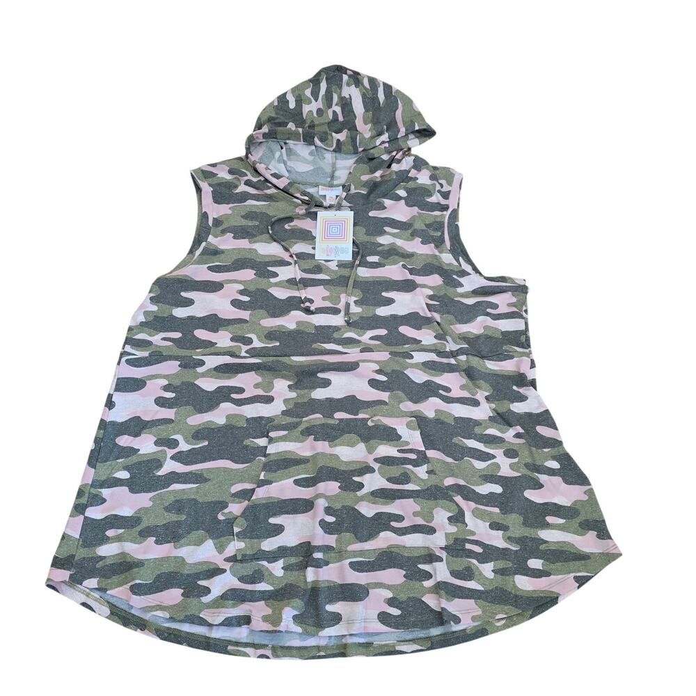 NWT LuLaRoe Brittany sleeveless hooded tank green, pink, gray camo print sz 3XL